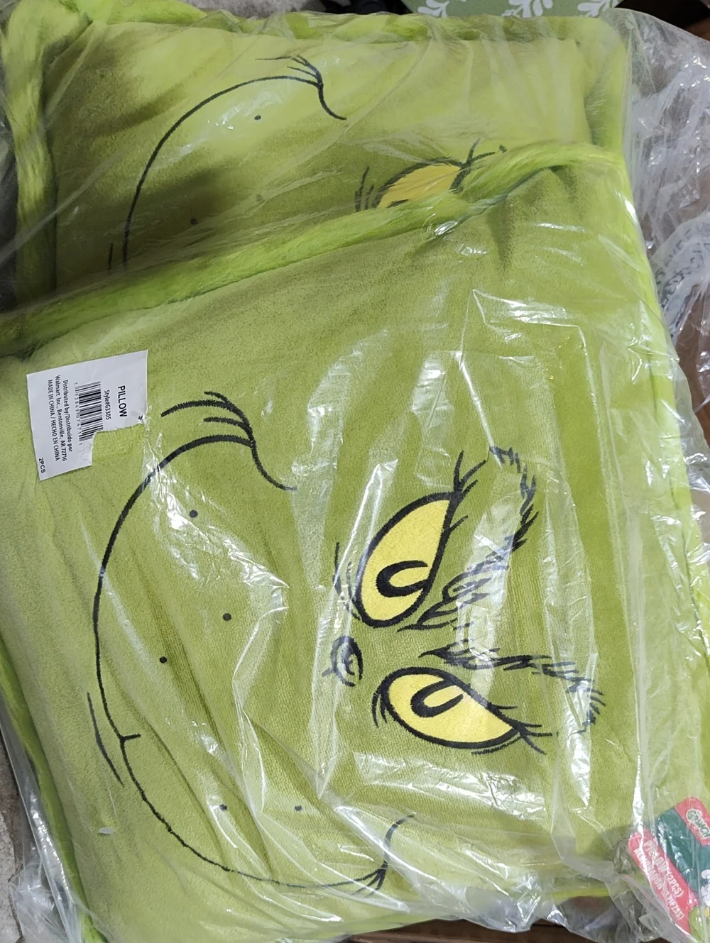 Plush Green Grinch Face Decorative Pillow - Unbranded, Brand New With Tags